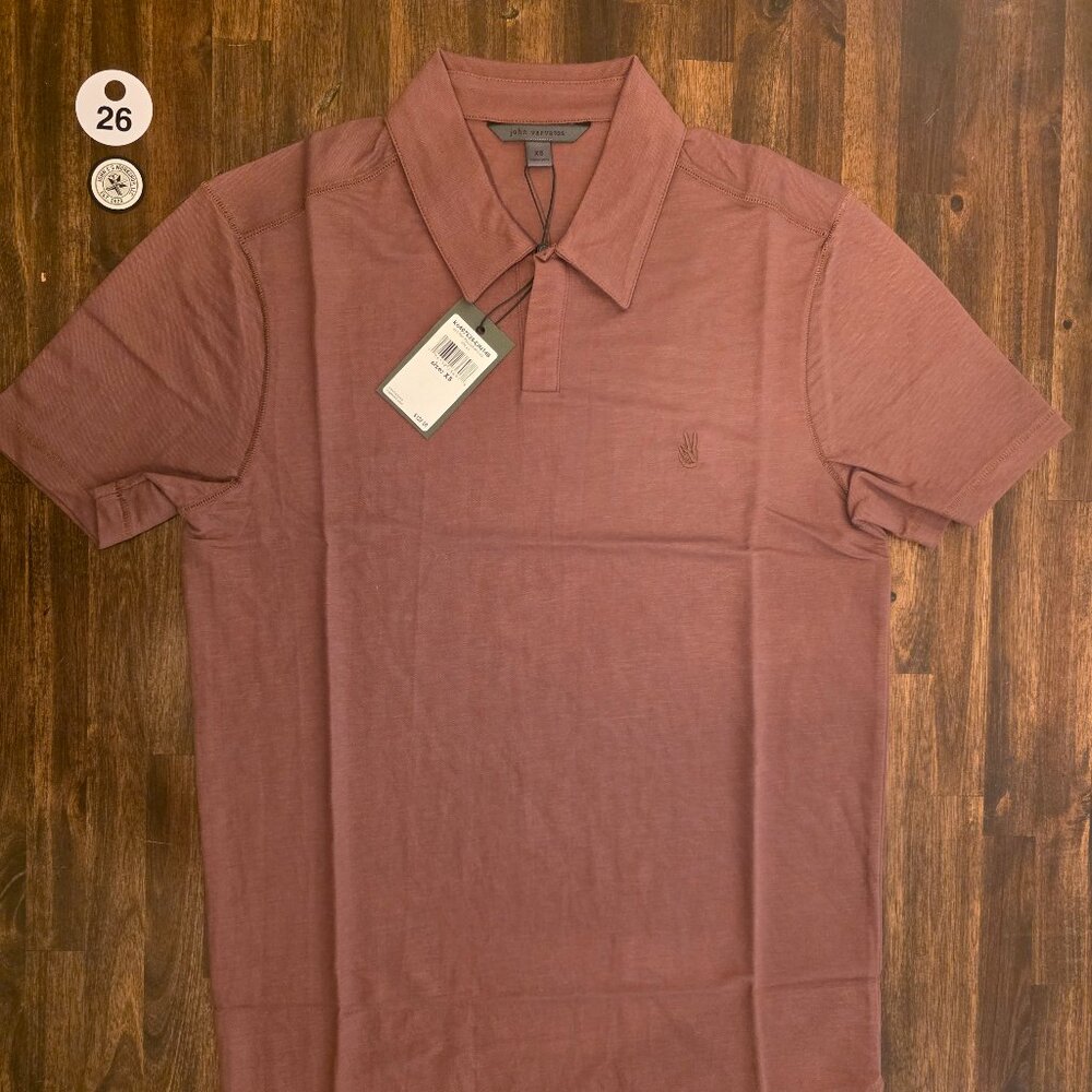 John Varvatos Polo Shirt Men's XS Mauvewood Peace Sign Logo K6497S24 NWT - Picture 1 of 14
